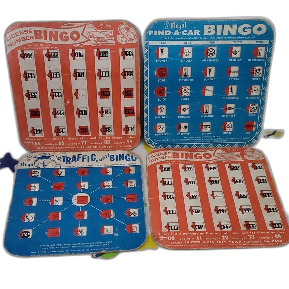 4 Vintage Regal Games Car Bingo For road trips or vacations